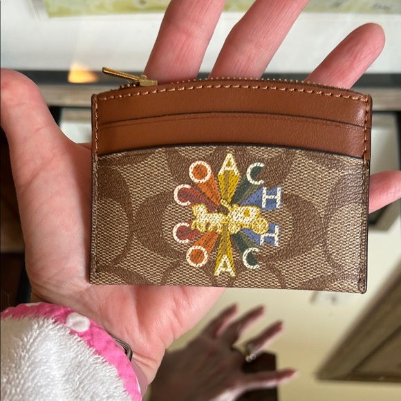 Coach Tan and Brown Card Holder with Colorful Logo - Picture 5 of 7